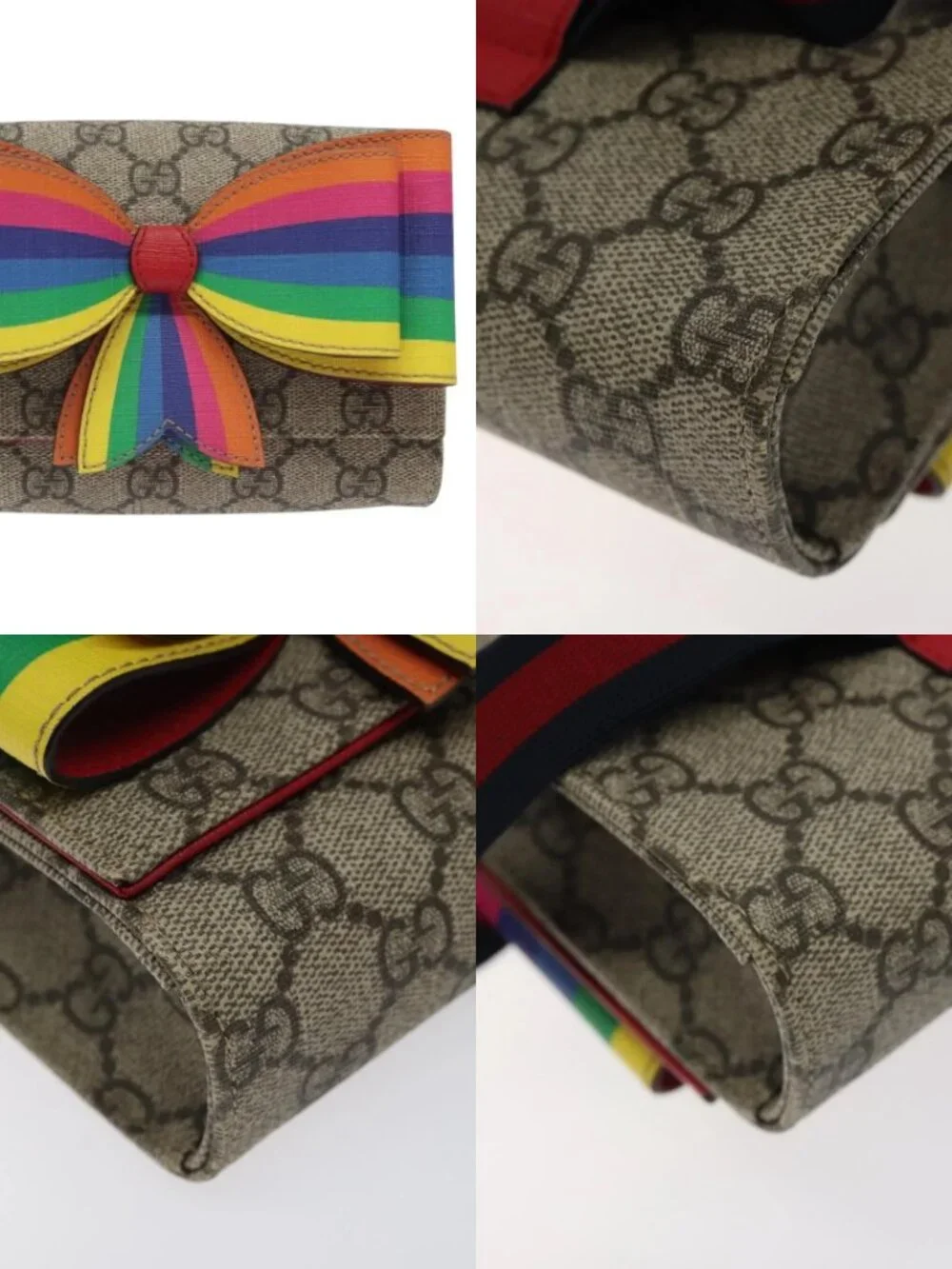 GUCCI GG Supreme Sherry Line Children Waist bag PVC Beige Red Navy Auth BD2175